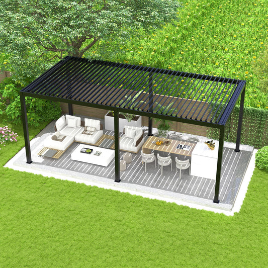 8640E Louvered Pergola 10'x19' With Durable Aluminum Frame & Adjustable Steel Louvers for Shade Control