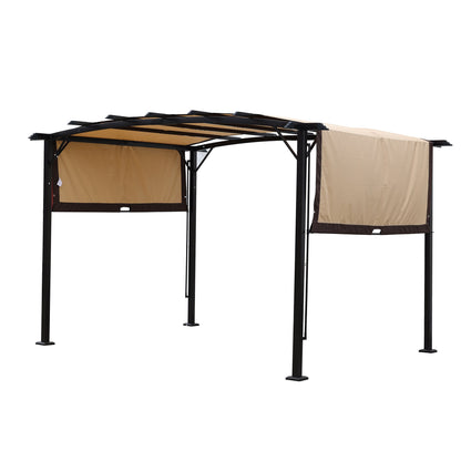 12 × 9 ft Steel Pergola with Retractable Side Shades – Beige & Brown