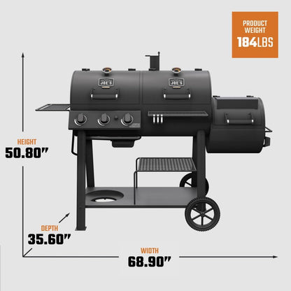 Canyon Combo Dual Fuel 3-Burner Propane Gas and Charcoal Smoker and Grill with 1031 Sq. In. Cooking Area in Black