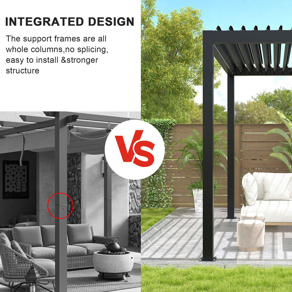 8640E Louvered Pergola 10'x19' With Durable Aluminum Frame & Adjustable Steel Louvers for Shade Control