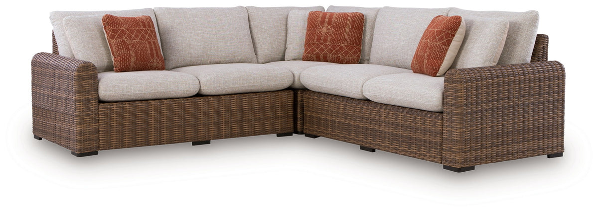 Dolan Creek Outdoor Wicker Sectional with Nuvella® Cushions – Dark Brown
