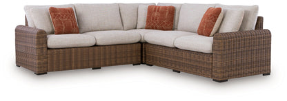 Dolan Creek Outdoor Wicker Sectional with Nuvella® Cushions – Dark Brown