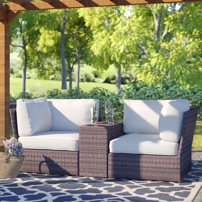 3-Piece Modular Wicker Loveseat Set with Cup-Holder Side Table