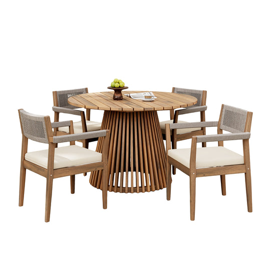 Patio Set Outdoor Acacia Wood Furniture Sets - Braided Dining Chairs and Patio Dining Table