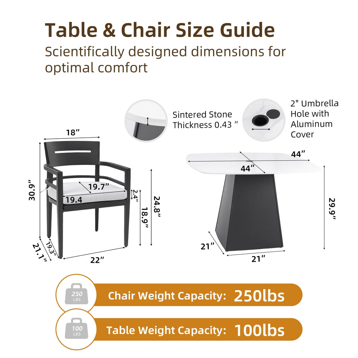 5-Piece Patio Dining Set with Sintered Stone Table & Sunbrella® Cushions