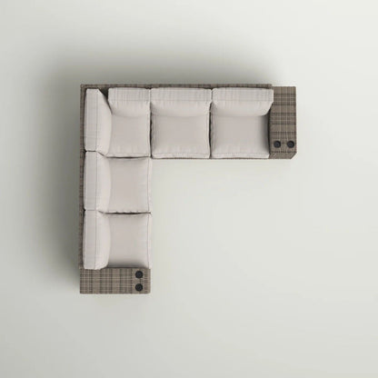 Reversible Outdoor Wicker Sectional – Gray, 5" Seat Cushions & Cup Holders
