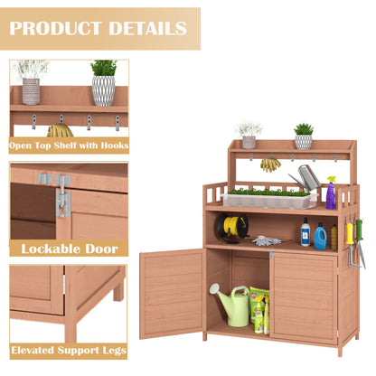 39-Inch Solid Fir Wood Potting Bench with Storage Cabinet & Top Shelf
