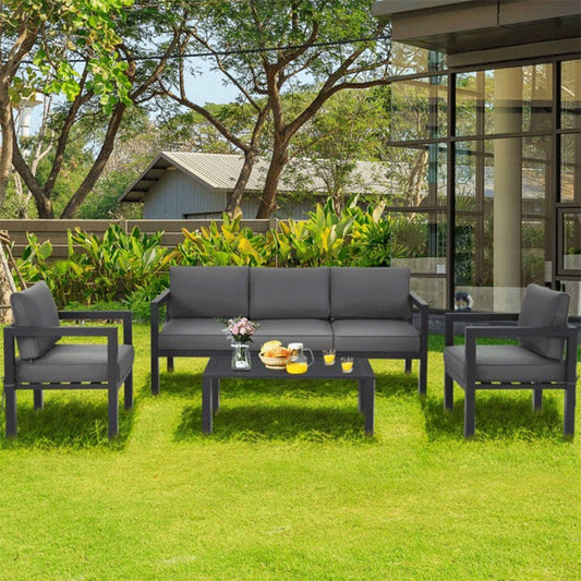Alora 4-Piece Premium Outdoor Powder-Coated Steel Patio Furniture Set For Backyard & Poolside