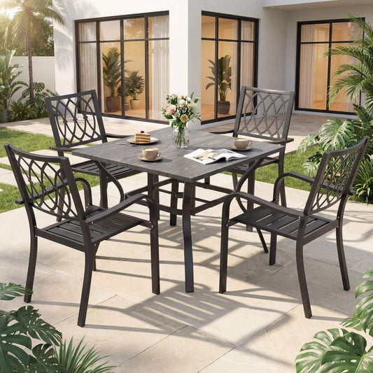 Alora 5-Piece Outdoor Dining Set With 4 Ergonomic Chairs & Square Table With Umbrella Hole