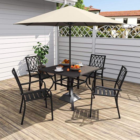 Alora 5-Piece Outdoor Dining Set With 4 Ergonomic Chairs & Square Table With Umbrella Hole