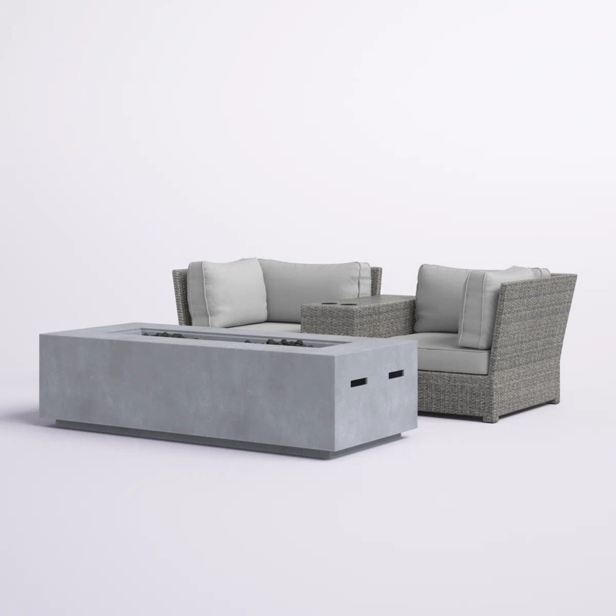 Outdoor Wicker Conversation Set with Cushions & Fire Pit
