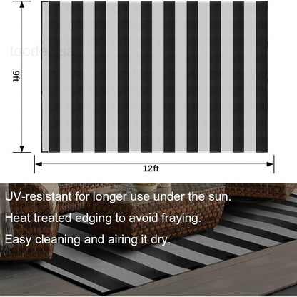 Plastic Straw Rug,9'X12' Outdoor 9' X 12', Black/White