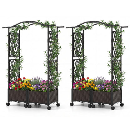 Raised Garden Planter with Arch Trellis, 2 Boxes & Lockable Wheels