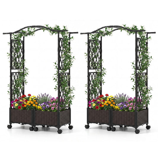 Raised Garden Planter with Arch Trellis, 2 Boxes & Lockable Wheels