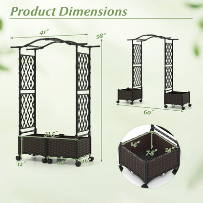 Raised Garden Planter with Arch Trellis, 2 Boxes & Lockable Wheels