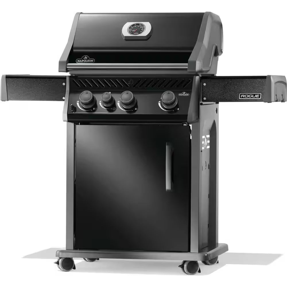Rogue 425 3-Burner Natural Gas Grill in Black with Cast Iron Cooking Grids and Range Side Burner
