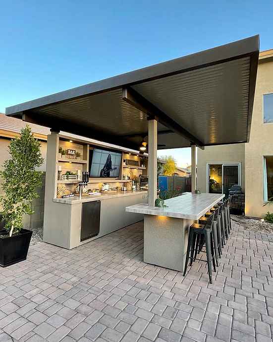 KoKoMo 20'x20' Luxury Outdoor Kitchen Pavilion With 70" TV, Built-In Grill, Kegerator & Bar Top