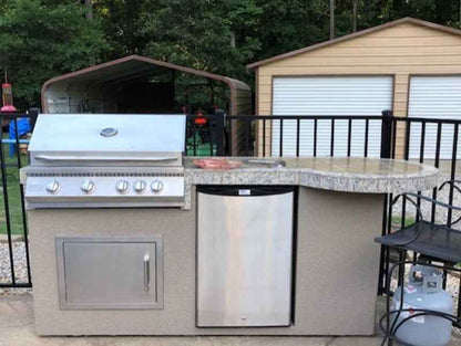 KoKoMo Maui 7'6" BBQ Island With Built-In Grill, 33" Round Bar & LED Lighting – Outdoor Kitchen Entertaining Center