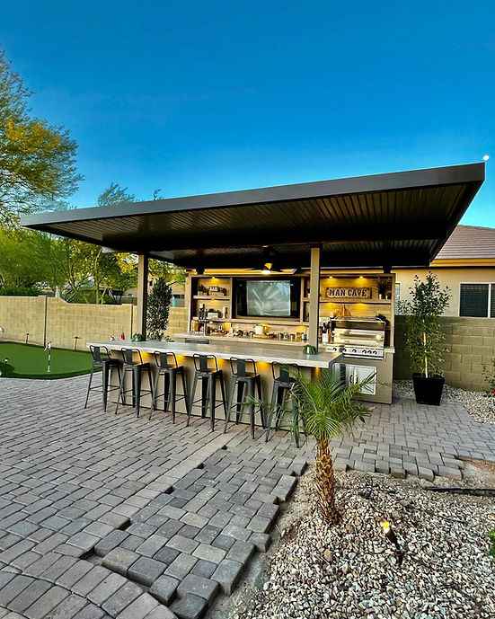 KoKoMo 20'x20' Luxury Outdoor Kitchen Pavilion With 70" TV, Built-In Grill, Kegerator & Bar Top