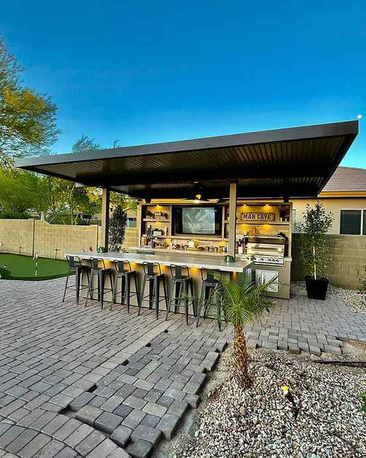 KoKoMo 20'x20' Luxury Outdoor Kitchen Pavilion With 70" TV, Built-In Grill, Kegerator & Bar Top