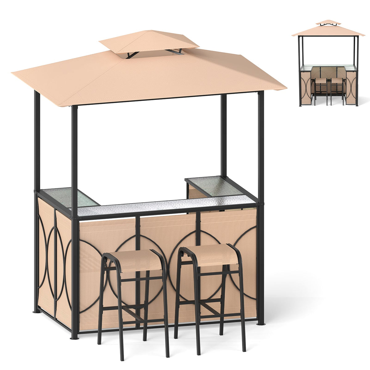6.5 × 4 × 8 ft Grill Gazebo Set with Bar Table & 2 Stools