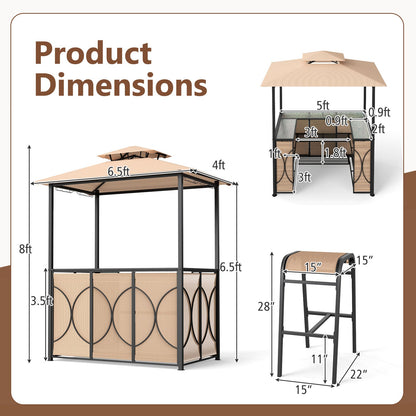 6.5 × 4 × 8 ft Grill Gazebo Set with Bar Table & 2 Stools