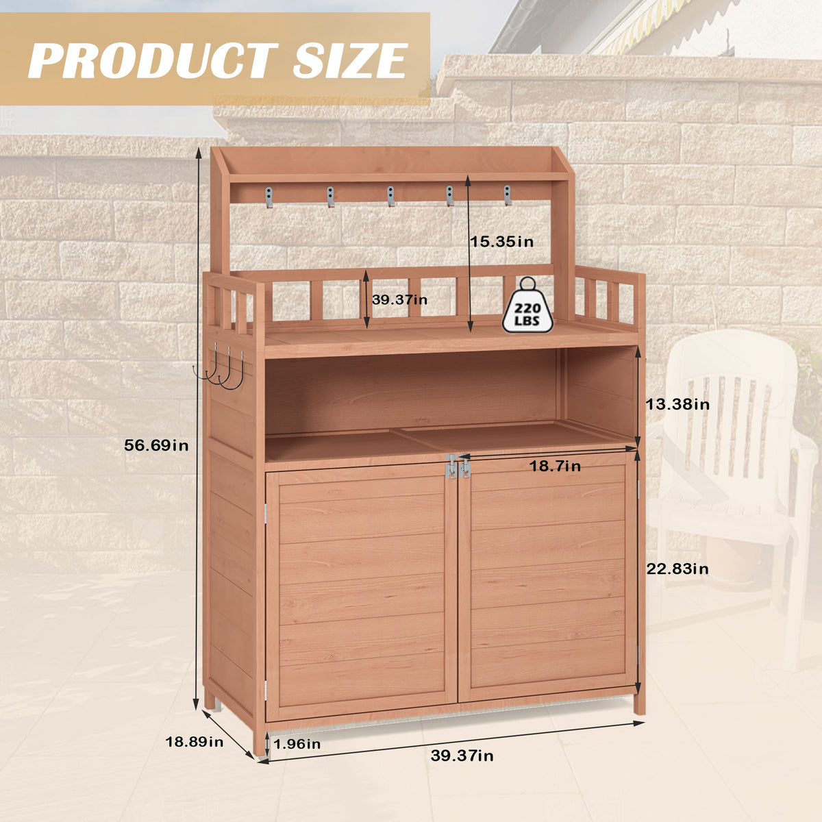 39-Inch Solid Fir Wood Potting Bench with Storage Cabinet & Top Shelf