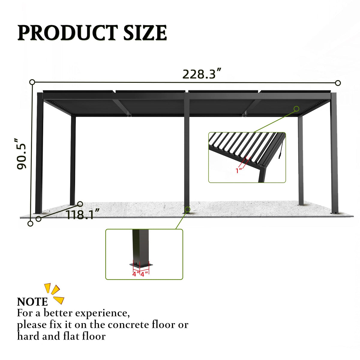8640E Louvered Pergola 10'x19' With Durable Aluminum Frame & Adjustable Steel Louvers for Shade Control