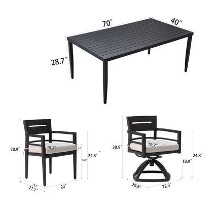 Black Aluminum Patio Dining Set with Sunbrella® Cushions & Umbrella-Hole Table