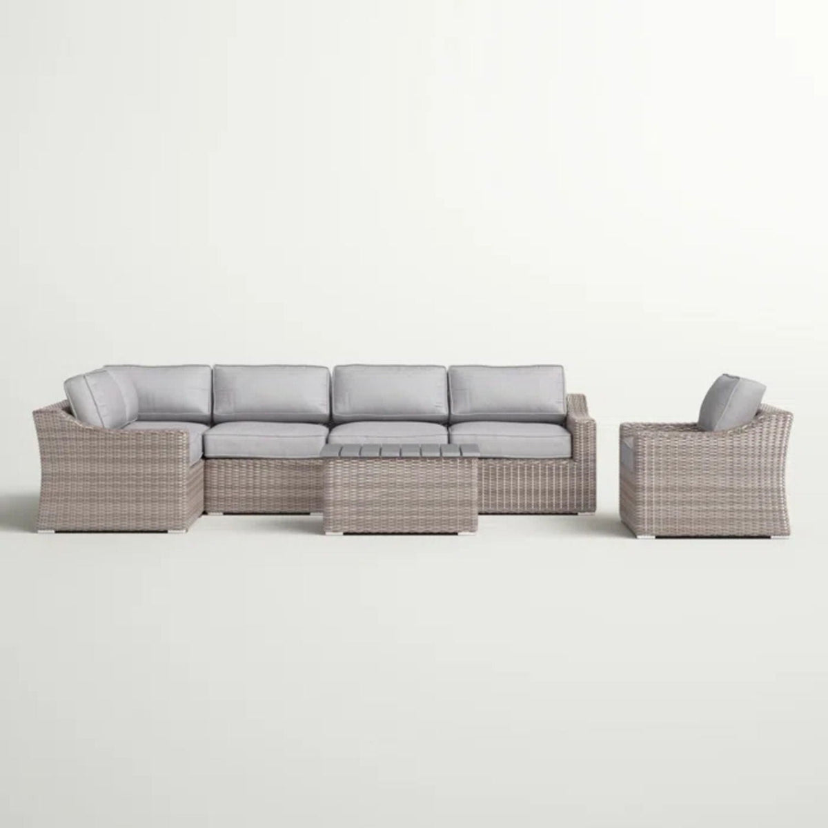 Outdoor Wicker Sectional Seating Set with Cushions & Table