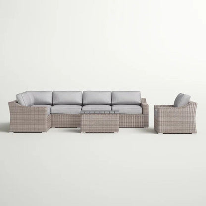 Outdoor Wicker Sectional Seating Set with Cushions & Table
