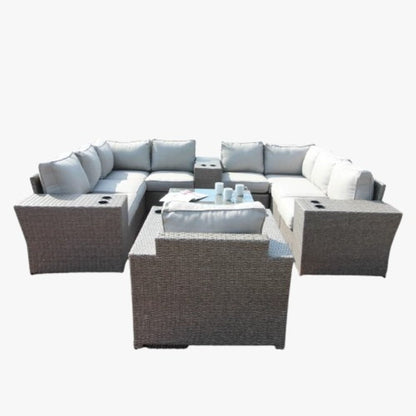 Dark Brown 7-Seater Wicker Sectional Set with Table