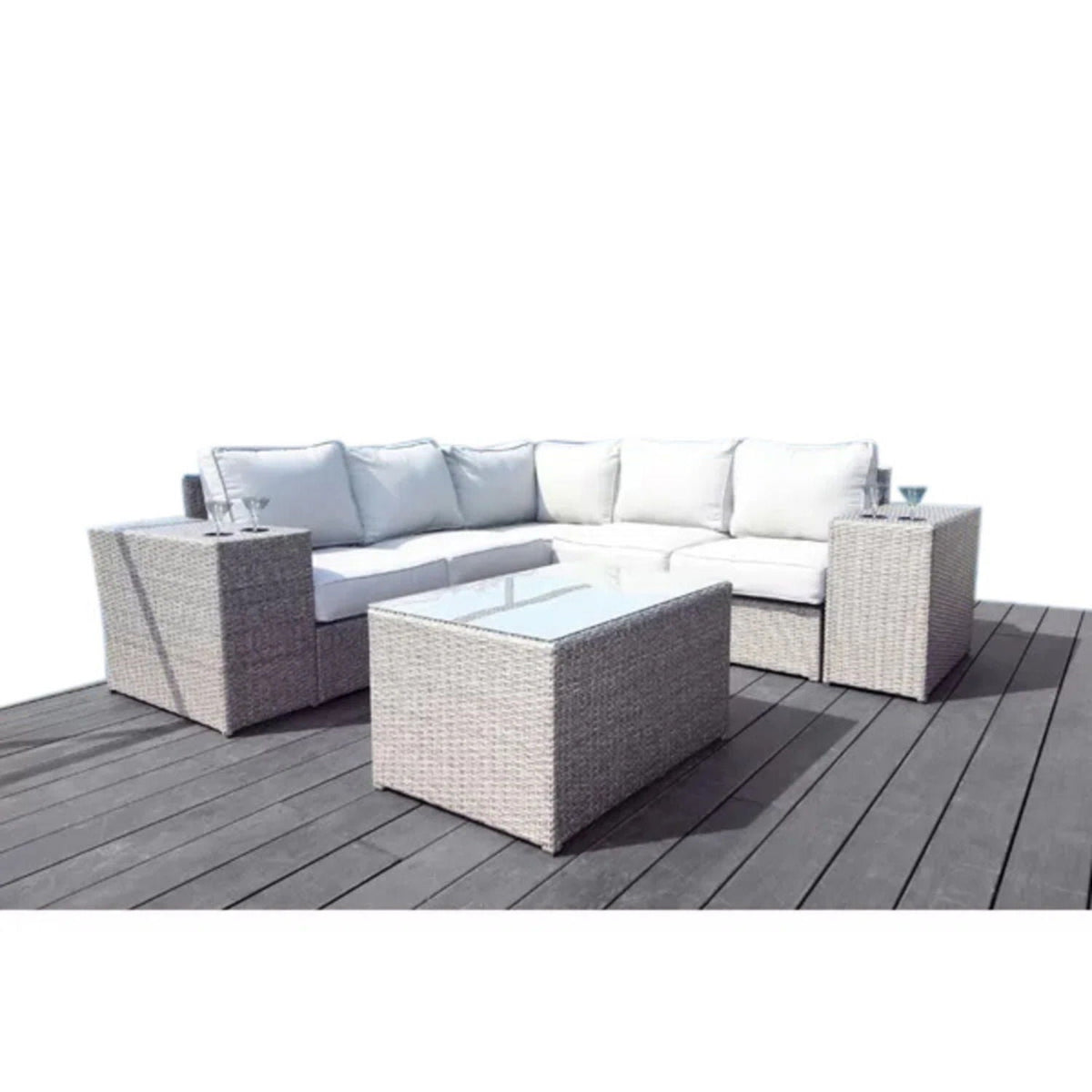 Dark Brown 7-Seater Wicker Sectional Set with Table