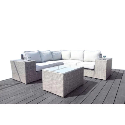 Dark Brown 7-Seater Wicker Sectional Set with Table