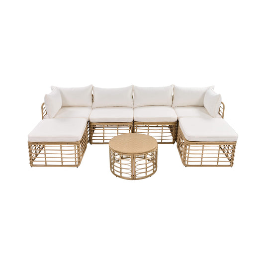 Alora 7-Piece Outdoor All-Weather Rattan Patio Sofa Set With Cushions & Coffee Table