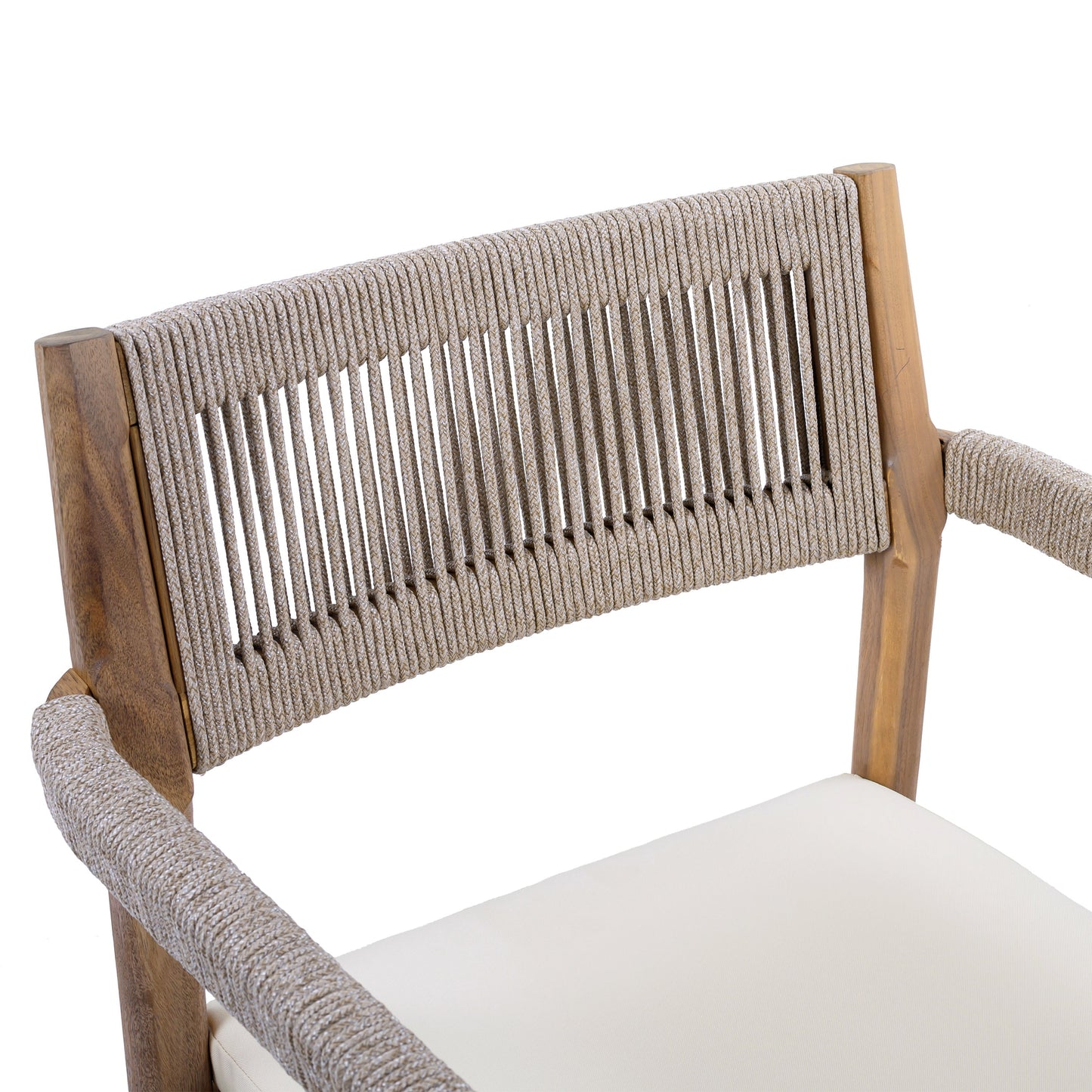 Patio Set Outdoor Acacia Wood Furniture Sets - Braided Dining Chairs and Patio Dining Table