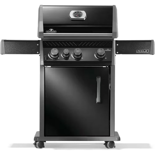 Rogue 425 3-Burner Natural Gas Grill in Black with Cast Iron Cooking Grids and Range Side Burner