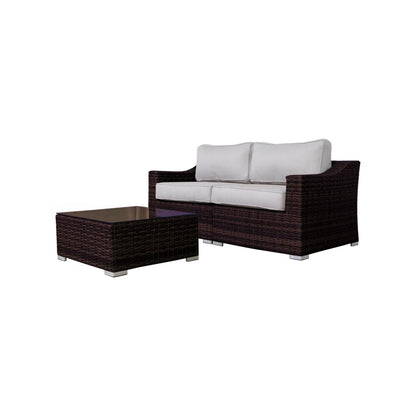 Wicker Patio Loveseat & Glass-Top Coffee Table Set – Brown Mix