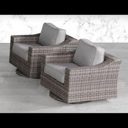 Resin Wicker Swivel Patio Chairs with Cushions, Set of 2 – Gray Mix