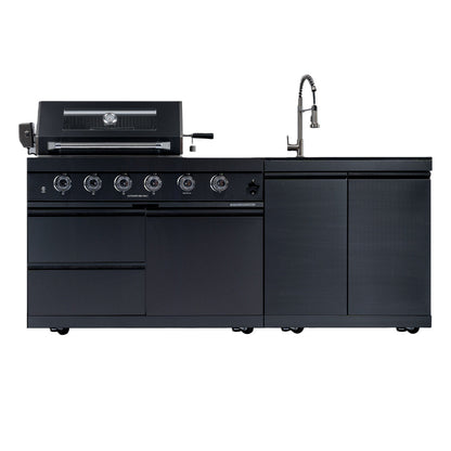 79" 4-Burner 72,000 BTU Black Outdoor Kitchen Island Grill + Side Burner + Rotisserie kit +Sink