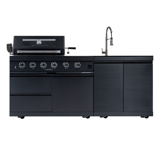 79" 4-Burner 72,000 BTU Black Outdoor Kitchen Island Grill + Side Burner + Rotisserie kit +Sink