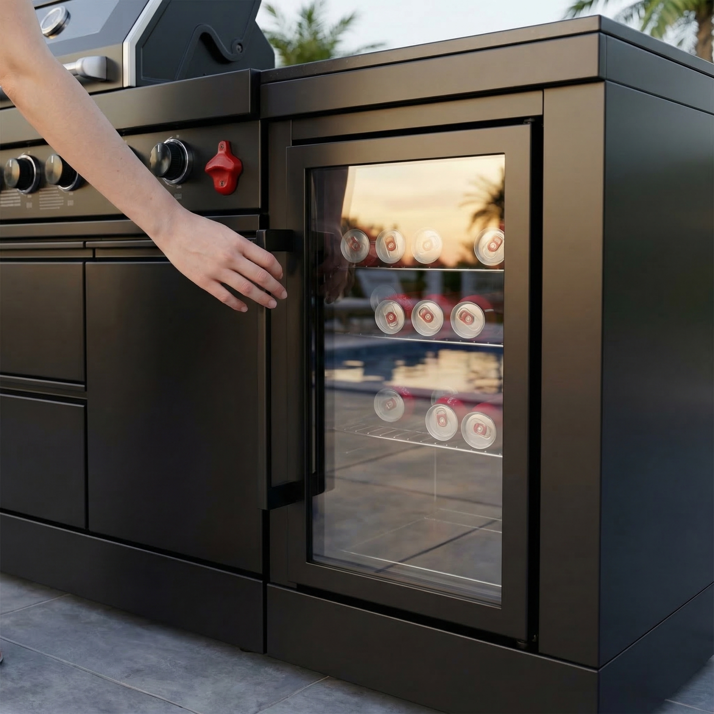 65" 4-Burner 72,000 BTU Black Outdoor Kitchen Island Grill Marble Countertops Wine Cooler