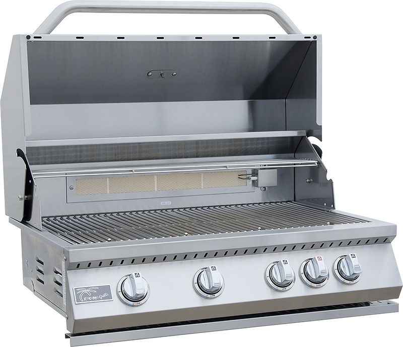 KoKoMo 7'6" x 9' Outdoor Kitchen Island With Built-In Fire Feature, Grill & Weather-Resistant Construction