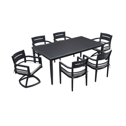 Black Aluminum Patio Dining Set with Sunbrella® Cushions & Umbrella-Hole Table