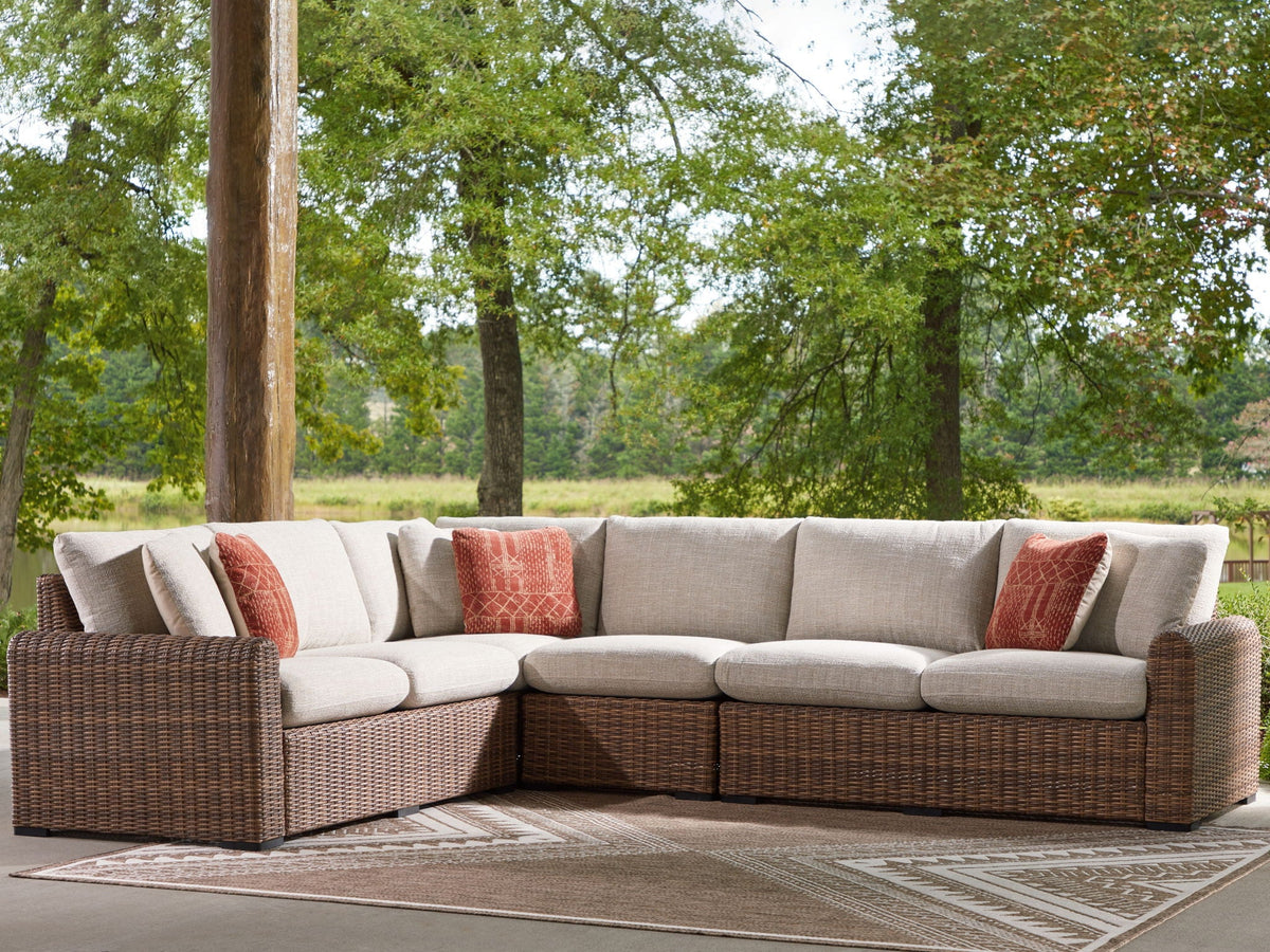 Dolan Creek Outdoor Wicker Sectional with Nuvella® Cushions – Dark Brown