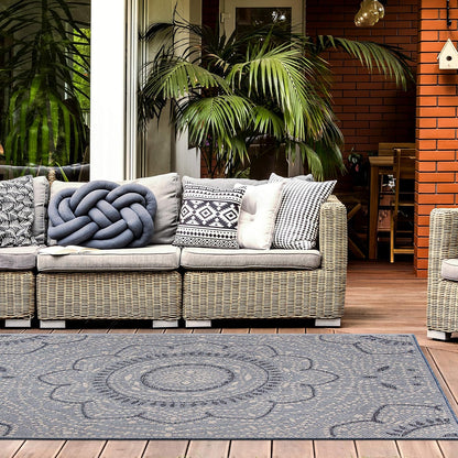 Blue Medallion Indoor/Outdoor Area Rug — Fade Resistant for Living Room, Dining Room and Office, 7'10" X 10'