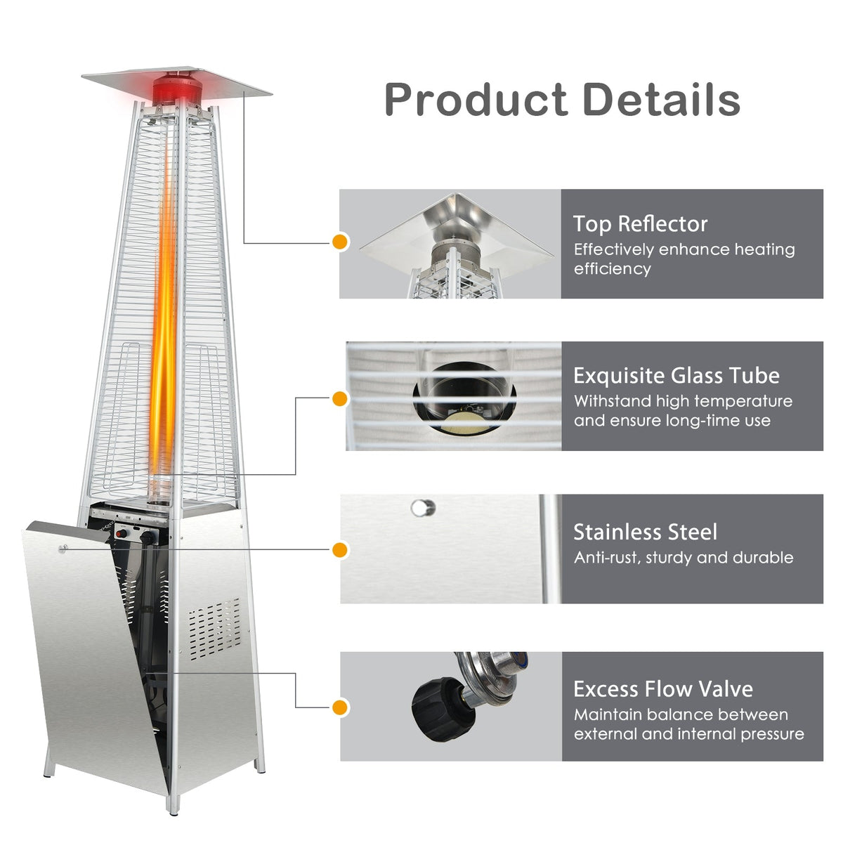 DirectDeals 42,000 BTU Pyramid Propane Patio Heater with Wheels
