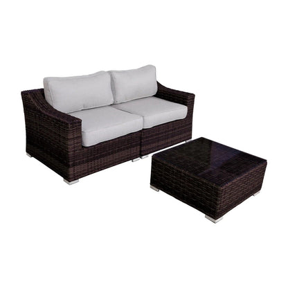 Wicker Patio Loveseat & Glass-Top Coffee Table Set – Brown Mix