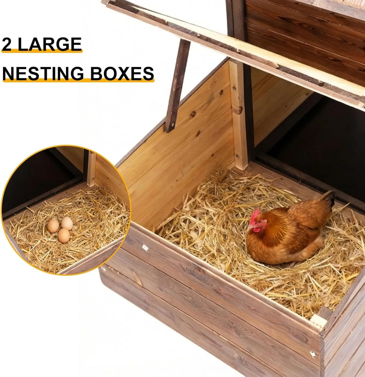 Fir Wood Chicken Coop with 2 Nesting Boxes & Pull-Out Tray
