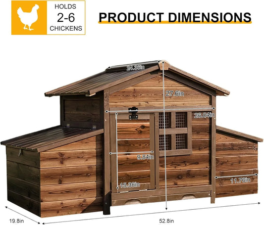 Fir Wood Chicken Coop with 2 Nesting Boxes & Pull-Out Tray